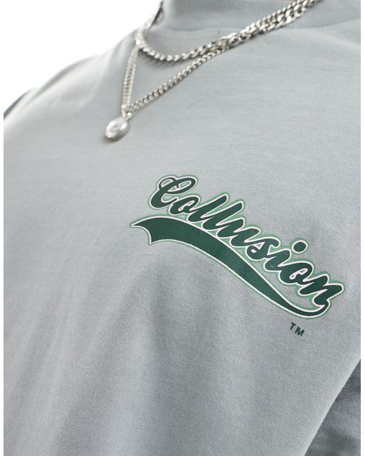 Collusion Gray Varsity Logo Printed T-shirt for men