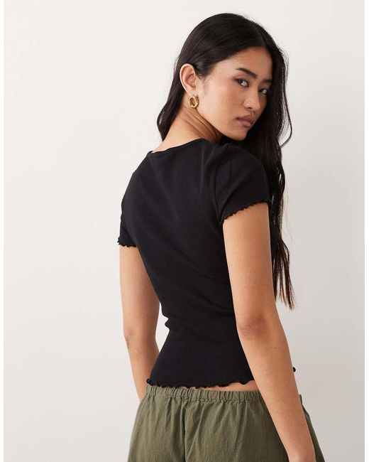 Miss Selfridge Brown 2 Pack Short Sleeve Ribbed Lettuce Edge T-Shirt