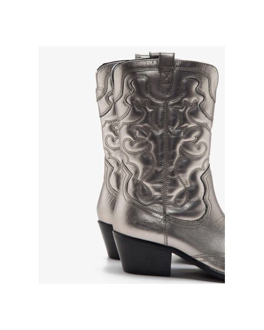 OFF THE HOOK Gray Soho Knee Leather Cowboy Boots Calf Boots