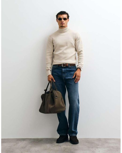 ASOS Natural Essential Knitted Lightweight Roll Neck Jumper for men