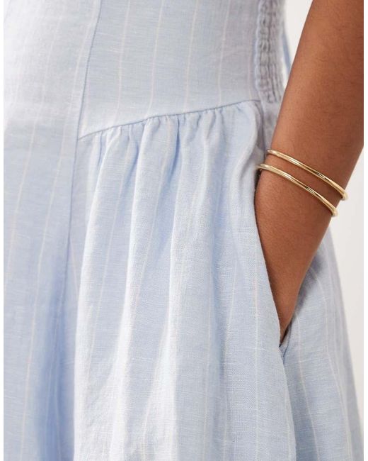 Abercrombie & Fitch White Linen Blend High Neck Dipped Waist Maxi Dress
