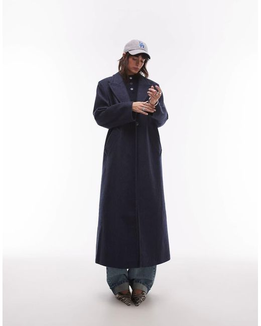 & Other Stories Blue Wool Blend Single Breasted Maxi Coat