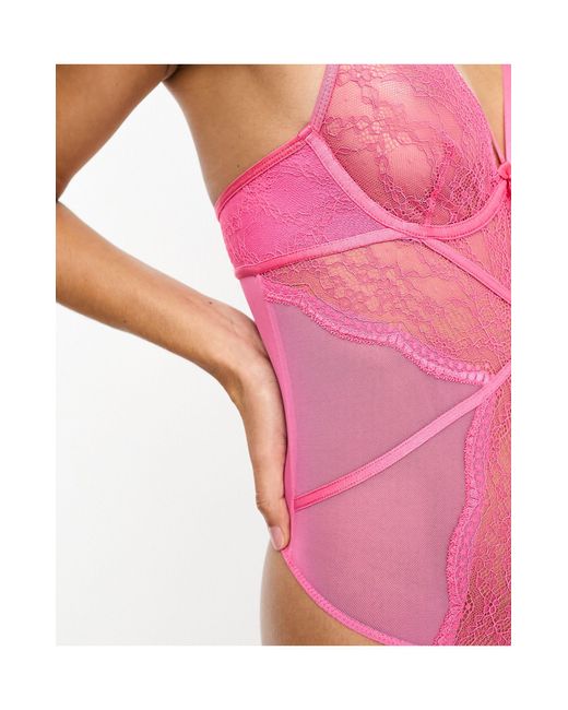 Hunkemöller Pink Isabelle Non Padded Plunge Lace Bodysuit