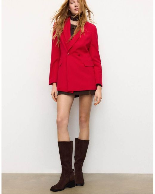 Stradivarius Red Fitted Blazer