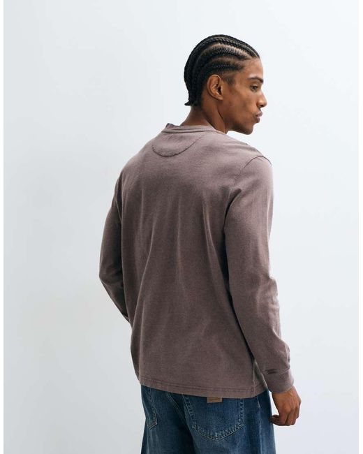 Farah Brown Burt Long Sleeve Garment Dye Pocket Logo T-shirt for men