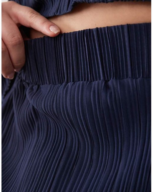 Vila Curve Blue Plisse Wide Leg Trouser Co-ord