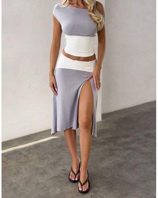 Tiger Mist Natural Alyssa Contrast Button Waist Detail Thigh Slit Midaxi Skirt