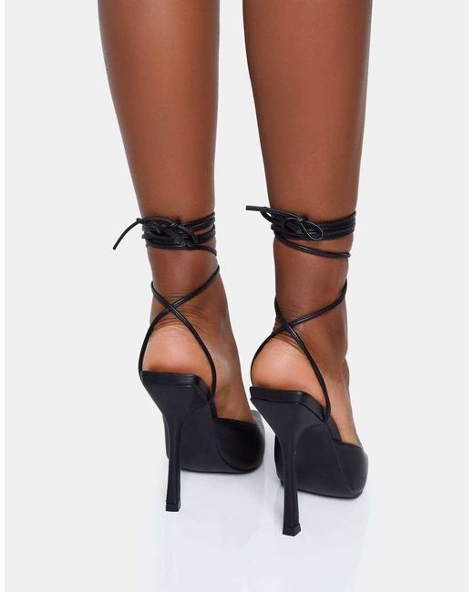 Public Desire Black Verity Slingback Lace Up Pointed Court Stiletto Heels