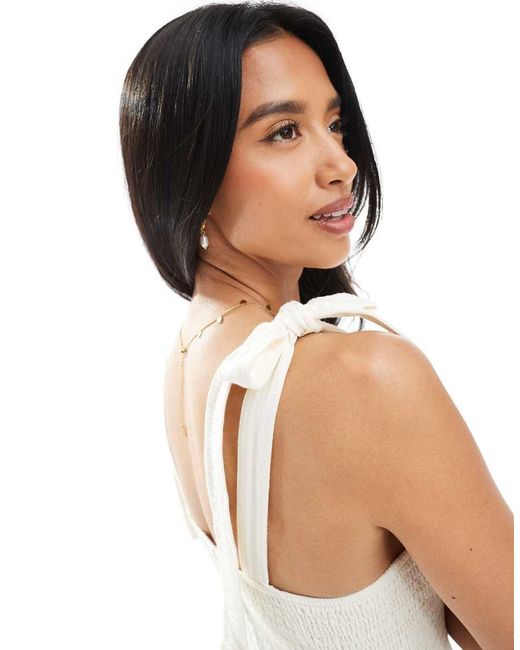Miss Selfridge White Seersucker Tie Shoulder Tiered Maxi Dress