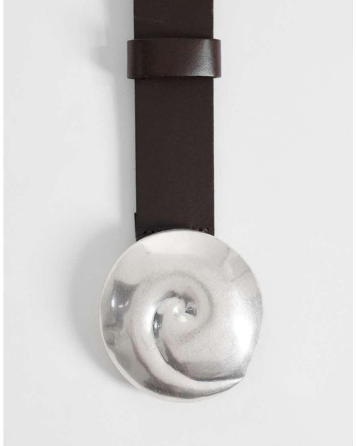 Mango Brown 100% Leather Belt With Faux Statement Shell