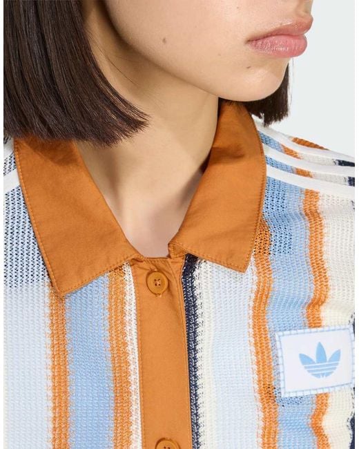 Adidas Originals Blue Summer Glow Striped Cropped Polo
