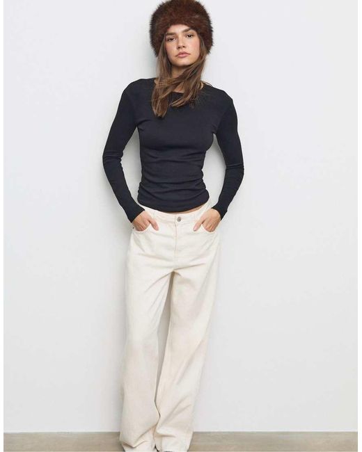 Stradivarius Blue Long Sleeve Basic T-shirt