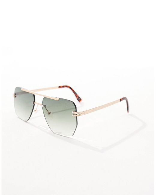 ASOS Brown Rimless Aviator Sunglasses With Textured Metal Frame for men