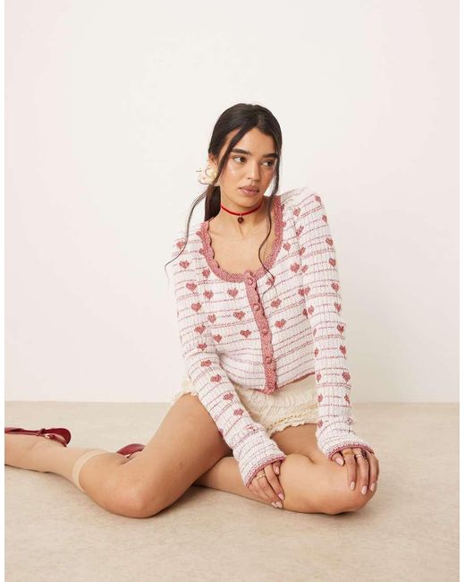 For Love & Lemons Pink Candy Heart Knit Cardigan