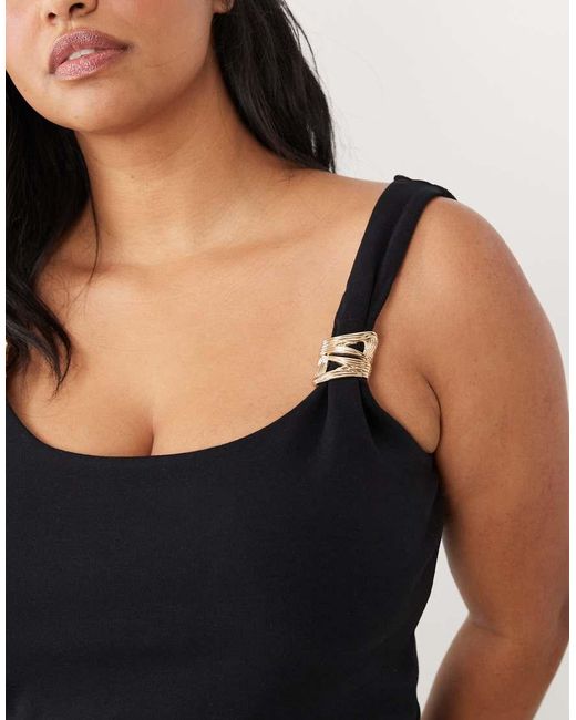 ASOS Black Asos Design Curve Compact Cotton Tank Top With Gold Trim