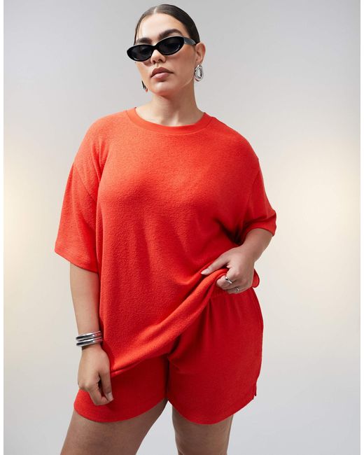 ASOS Red Asos Design Curve Textu Knit Oversized T-shirt