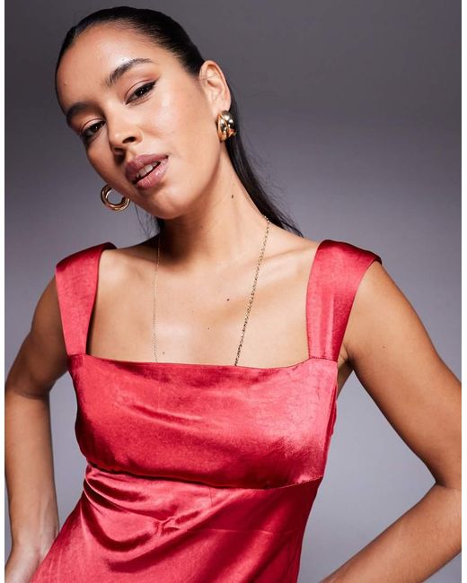 Princess Polly Red Radioactive Satin Square Neck Maxi Dress
