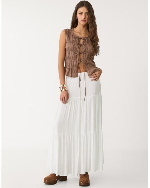 Stradivarius White Boho Midi Skirt