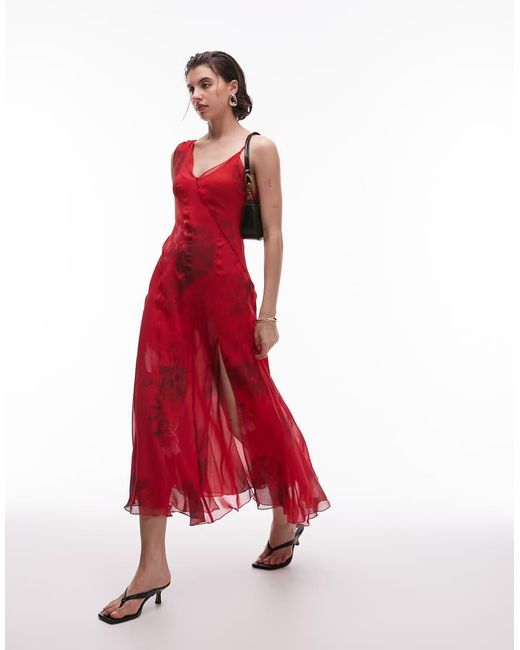 Mango Red One Shoulder Midi Dress