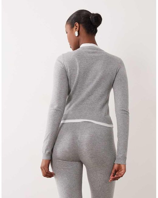The Frolic Gray Exclusive Cotton Contrast Trim Button Through Cardigan