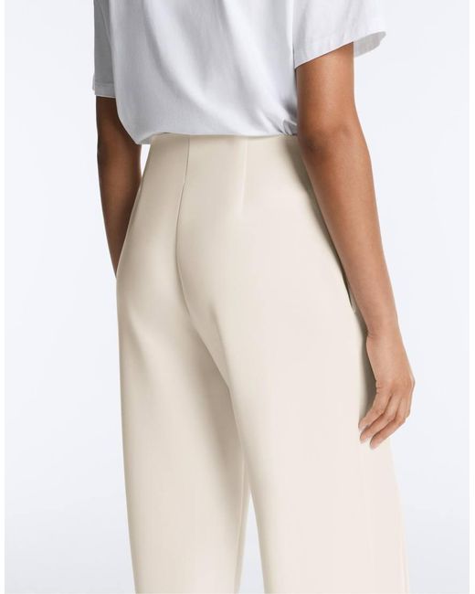 Oysho White Straight-leg Trousers With Soft-touch Modal And Piping