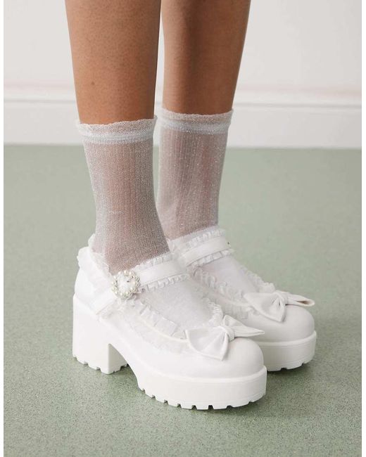 Koi Footwear White Koi Tira Ruffle Mary Janes Porcelain Delights Edition