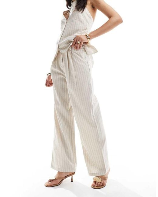 Pantalones Beis A De Talle Alto Y Pernera Ancha De Mezcla De Lino De (Parte De Un Conjunto) 4th & Reckless de color White