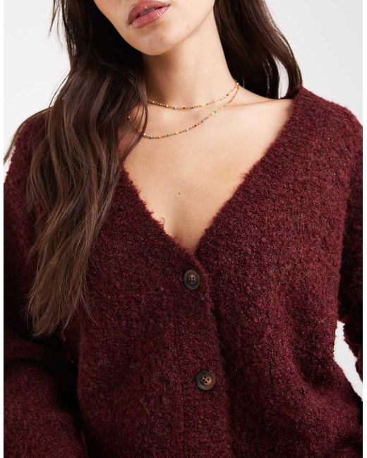 Miss Selfridge Blue Boucle V Neck Cardigan