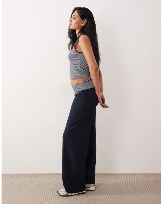 ASOS Blue Co-ord Turn Back Stripe Waistband Trouser