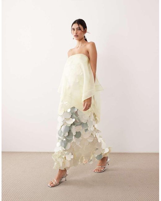 ARRANGE Natural Embellished Sequin Bandeau Maxi Dress With Overlayer