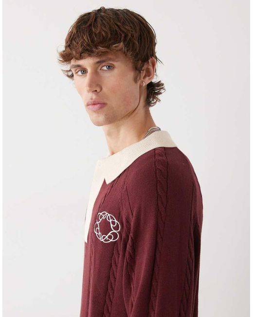 Prohibited Gebreide Oversized Polo Met Lange Mouwen En Logo-Embleem in het Red voor heren