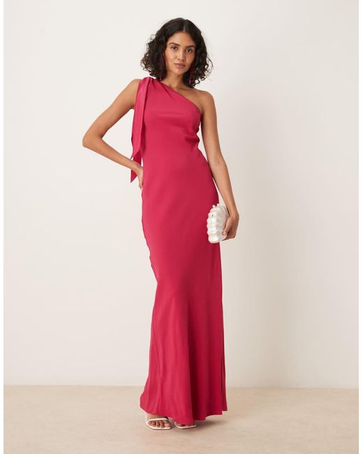Mango Pink Tie Detail One Shoulder Maxi Dress