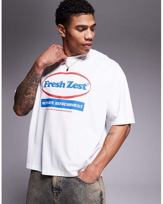 Camiseta Blanca De Corte Cuadrado Extragrande Con Estampado Gráfico De Texto De ASOS de hombre de color Gray