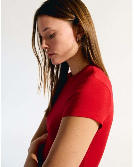 Bershka Red Short Sleeve Crew Neck T-Shirt