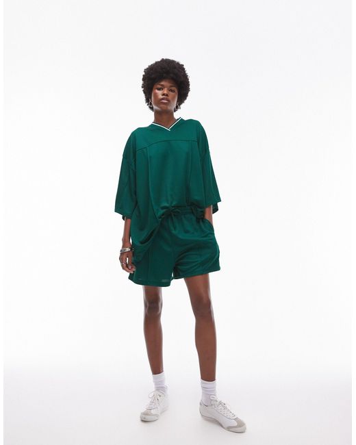 TOPSHOP Green Co-ord Sporty Picot Longline Shorts