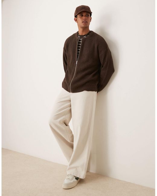 ASOS – locker geschnittene strick-bomberjacke in Brown für Herren