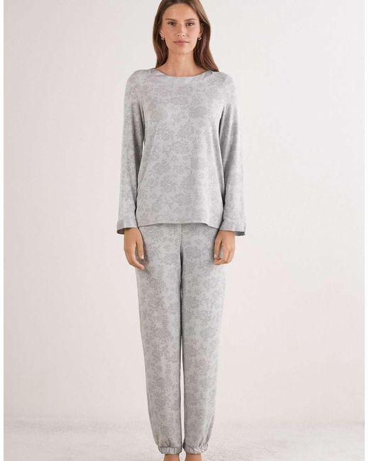 Intimissimi Gray Soft Dreams Devoré Pattern Long Pyjamas