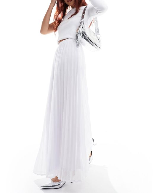 4th & Reckless White Chiffon Pleated Maxi Skirt