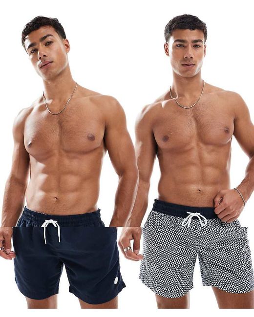 Threadbare Blue 2 Pack Geometric Print Swim Shorts for men