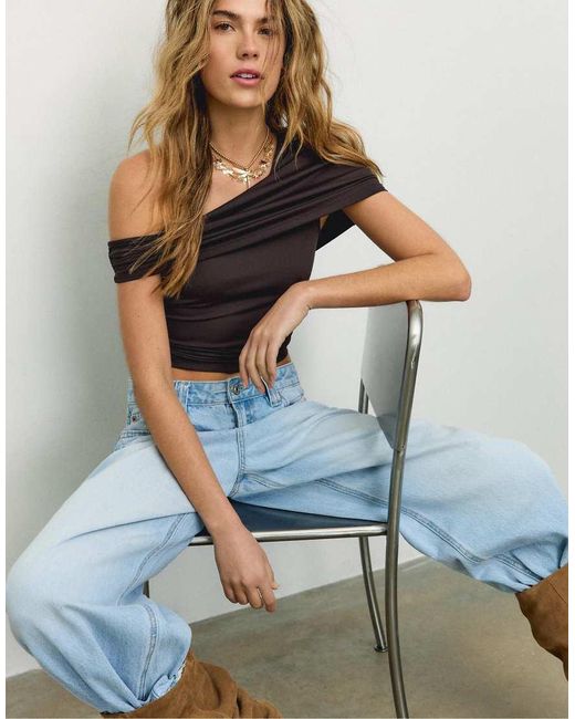 Stradivarius Blue Draped Polyamide Top