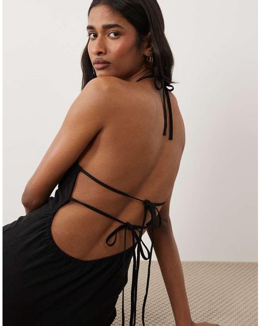 Miss Selfridge Black Linen Look Halter Maxi Dress