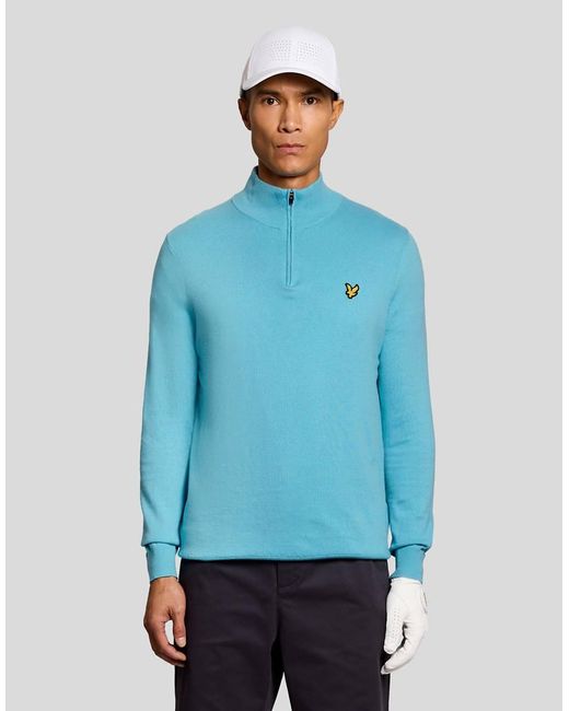 Lyle & Scott Blue Mid Knits Golf Quarter Zip Jumper for men
