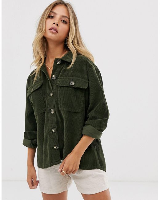 Pieces Green Oversized Cord Shirt
