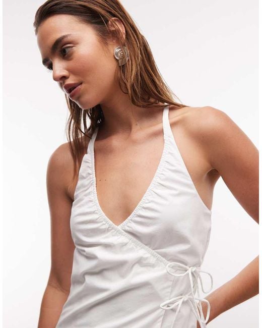 Cotton On White Isabelle Wrap Halter Mini Dress