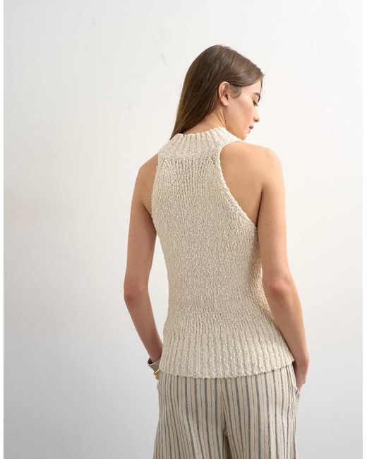TOPSHOP White Knitted Sleeveless Textured Grown On Singlet
