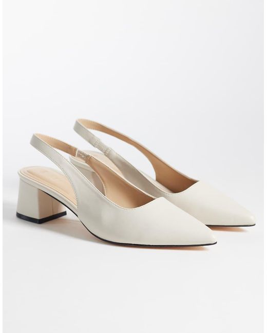 SEQWL White Sorrento Slingback Low Block Heeled Shoes