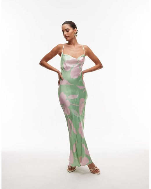 TOPSHOP Green Cowl Maxi Slip Dress