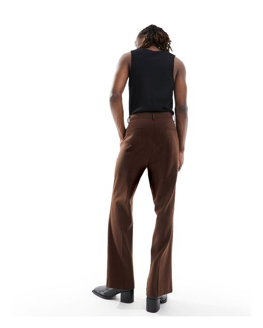Pantaloni da abito a vita alta a zampa di ASOS in Brown da Uomo