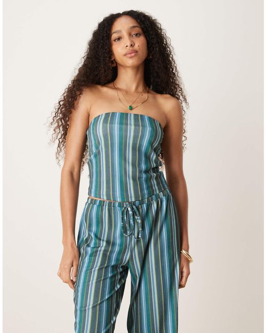 ASOS Blue Textured Stripe Bandeau Top Co Ord
