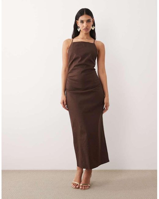 Forever New Natural Stretch Linen Corset Back Midi Dress